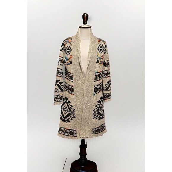 Northern Angel Cardigan Aztec Rainbow Boho Open Front long Sweater Coat Size-S - Picture 2 of 15